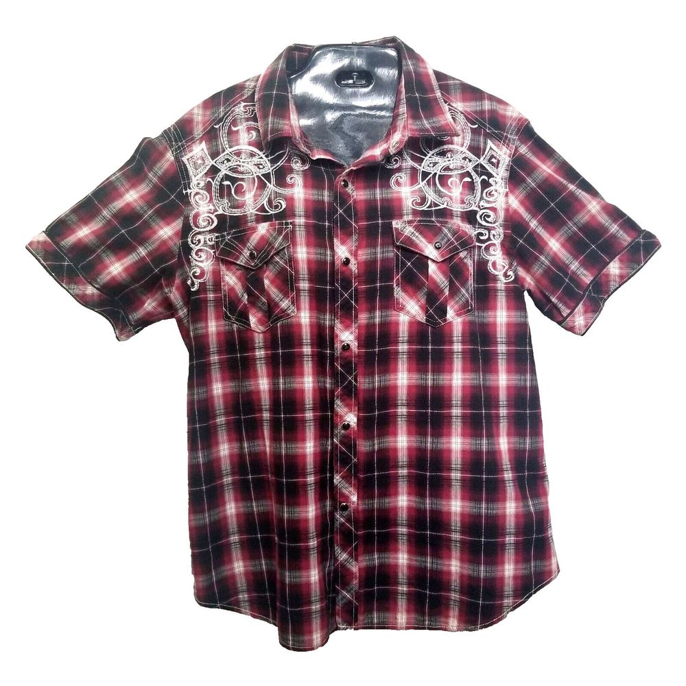Pop Icon Clothing Plaid Embroidered Collared Shirt Size XL Womens